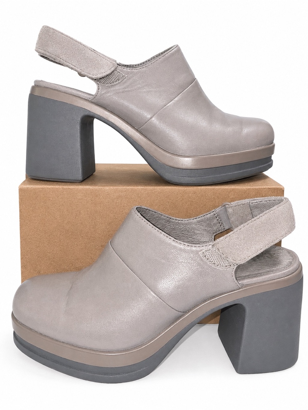 Camper Alice Gray Leather Platform Slingback Heels Women’s EU 37/ USA 7